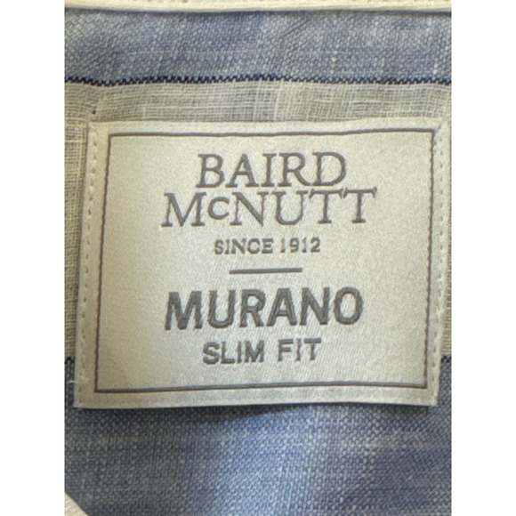 Murano Baird McNutt Linen Blue Striped Camp Shirt Short Sleeve - Small - Picture 4 of 10